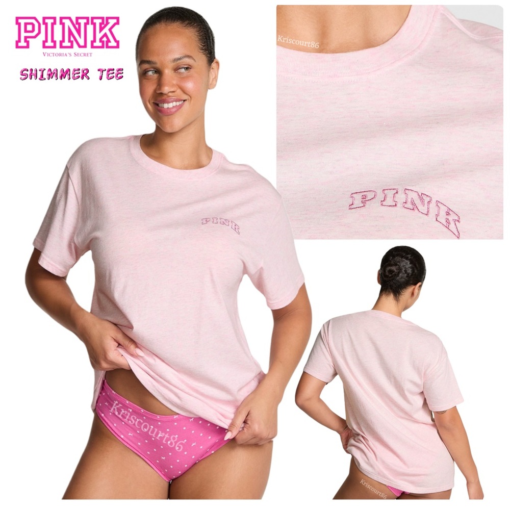 VSPINK Pink Woven Shimmer Tee NEW WITH TAGS